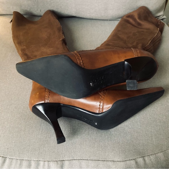 🤎 Vintage US 7.5 Franco Sarto Cognac Brown Suede & Leather Tall Boots - Picture 9 of 9